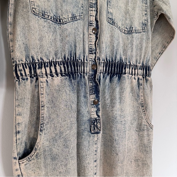 Vintage 80’s IDEAS Stone Acid Washed Denim Snap Front Midi Dress Size Medium - Picture 6 of 9